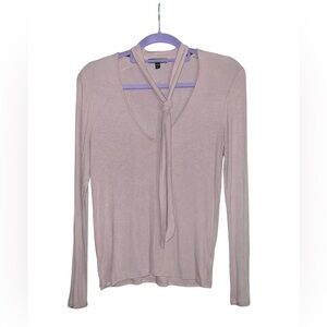 Express Women's Blush Long Sleeve Tie-Neck Top